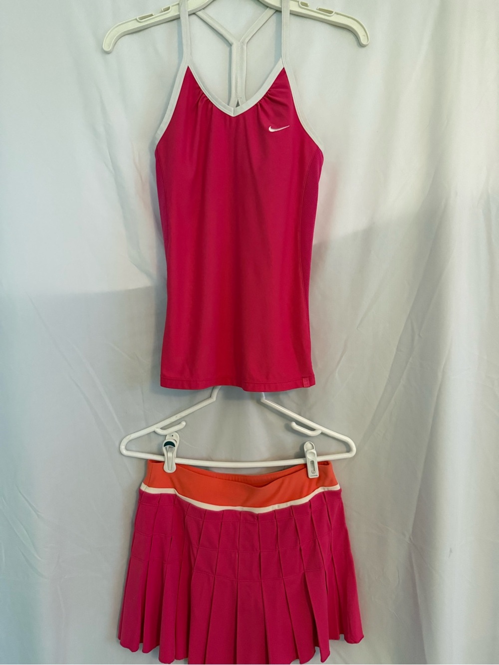Nike Pink T-Top with Orange-Trim Pleated Tennis Skirt